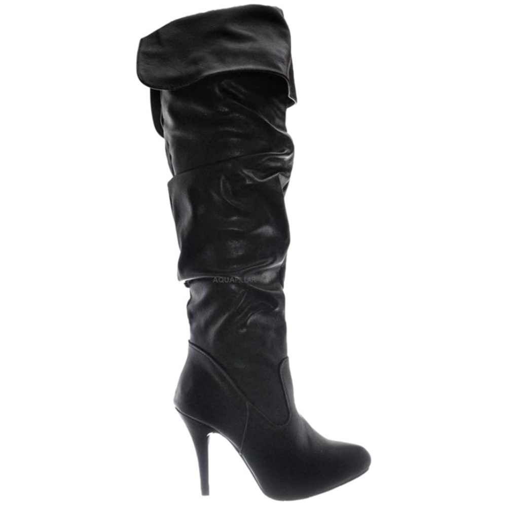 Black vegan leather high over the knee boots